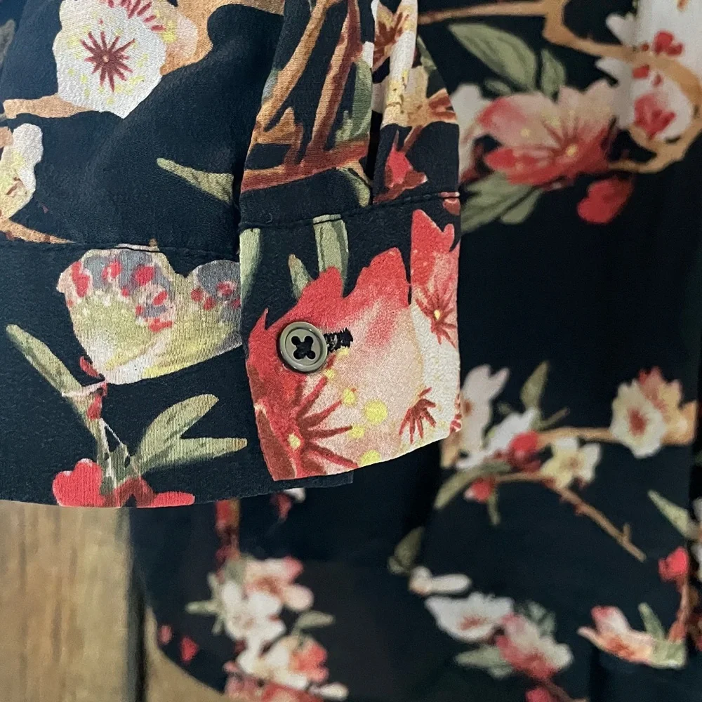 Joie Size Small Black Floral Print Blouse - Picture 3 of 7